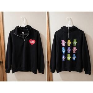 Care Bears Black Half Zip Pullover Sweatshirt Graphic Crew XL